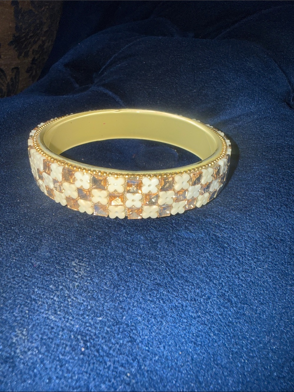 Gold and White Floral Bangle Bracelet